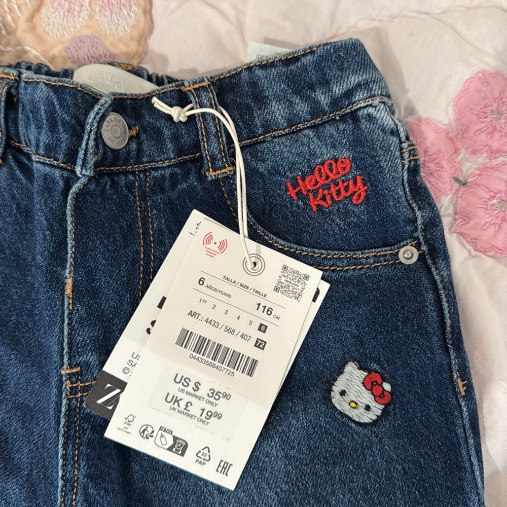 Hello Kitty Embroidered Dark Blue Denim Kids Jeans - Picture 2 of 4